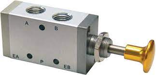 PUSH VALVE 1/4" PORT 5 Port, 4 Way, 2 Pos., Spring Return